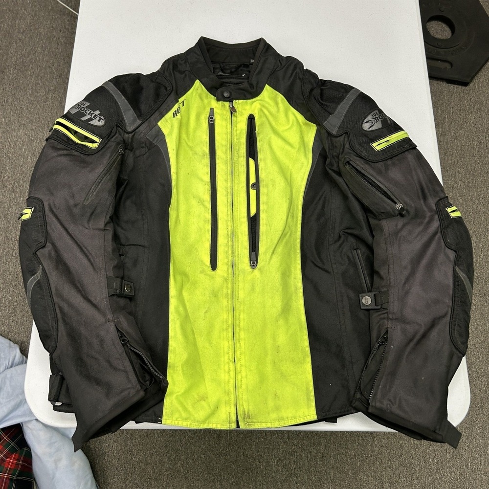 Joe Rocket Motorcycle Jacket Mens 2XL Black Neon Yellow Padded Textile Gear